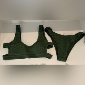 SHEIN Green Ribbed Texture Side Cut-Out Bikini Set | Size L | NWT